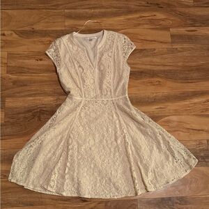 LC Lauren Conrad Cream Flare V Neck Mini Dress